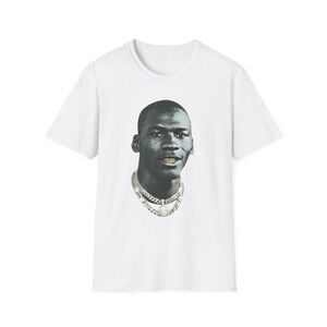 Michael Jordan Gold Teeth And Diamond Chains, White T-Shirt.